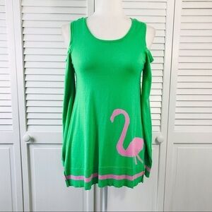 MACBETH COLLECTION Green Cold Shoulder Sweater Size Medium
